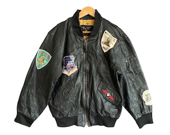 Rare Vintage 80's MA-1 Flight Fighter Leather Jacket - Etsy Denmark