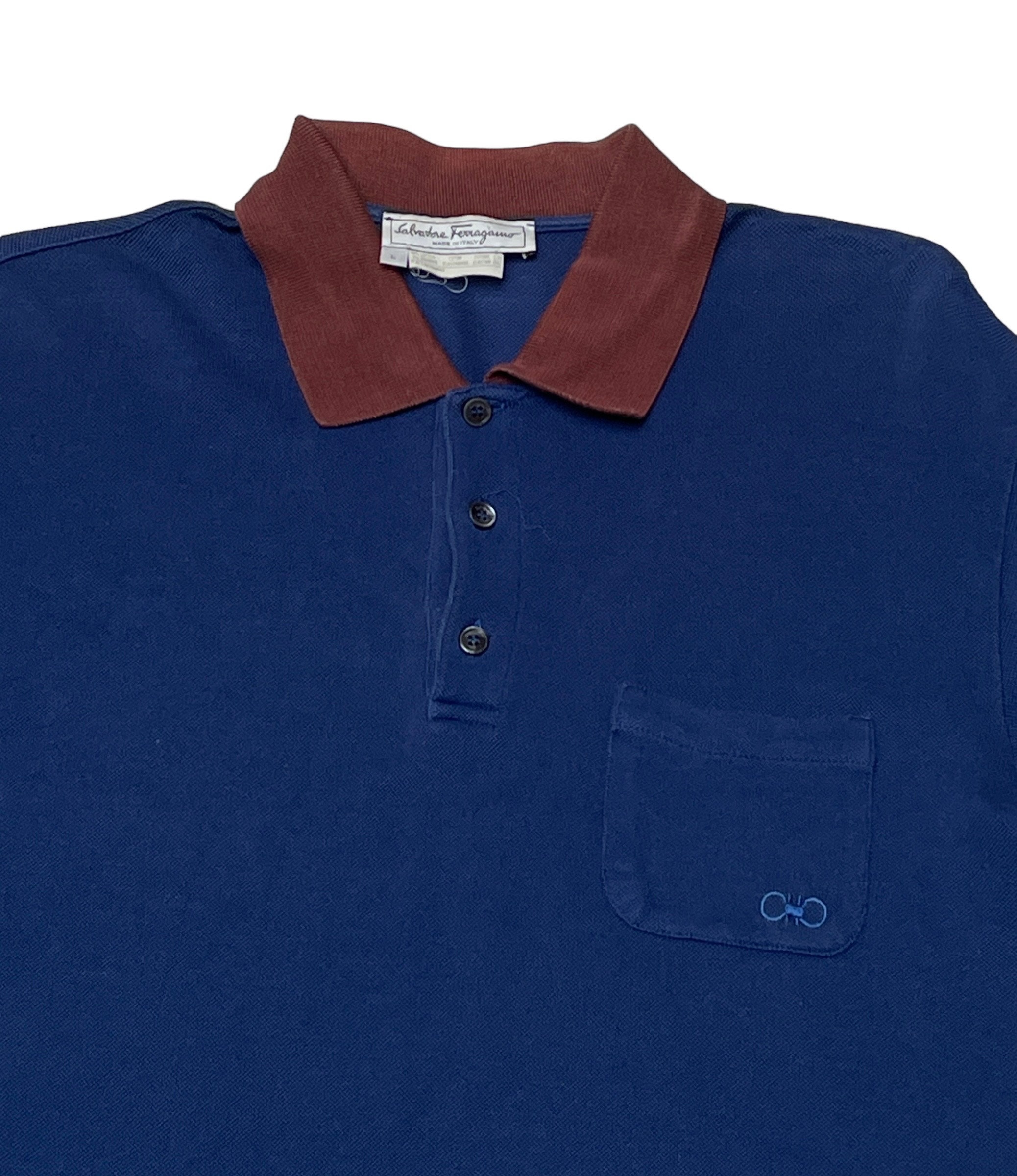 【Salvatore Ferragamo】1990s Polo Shirt Salvatore Ferragamo Mens Large Embroidered Logo Pique Polo