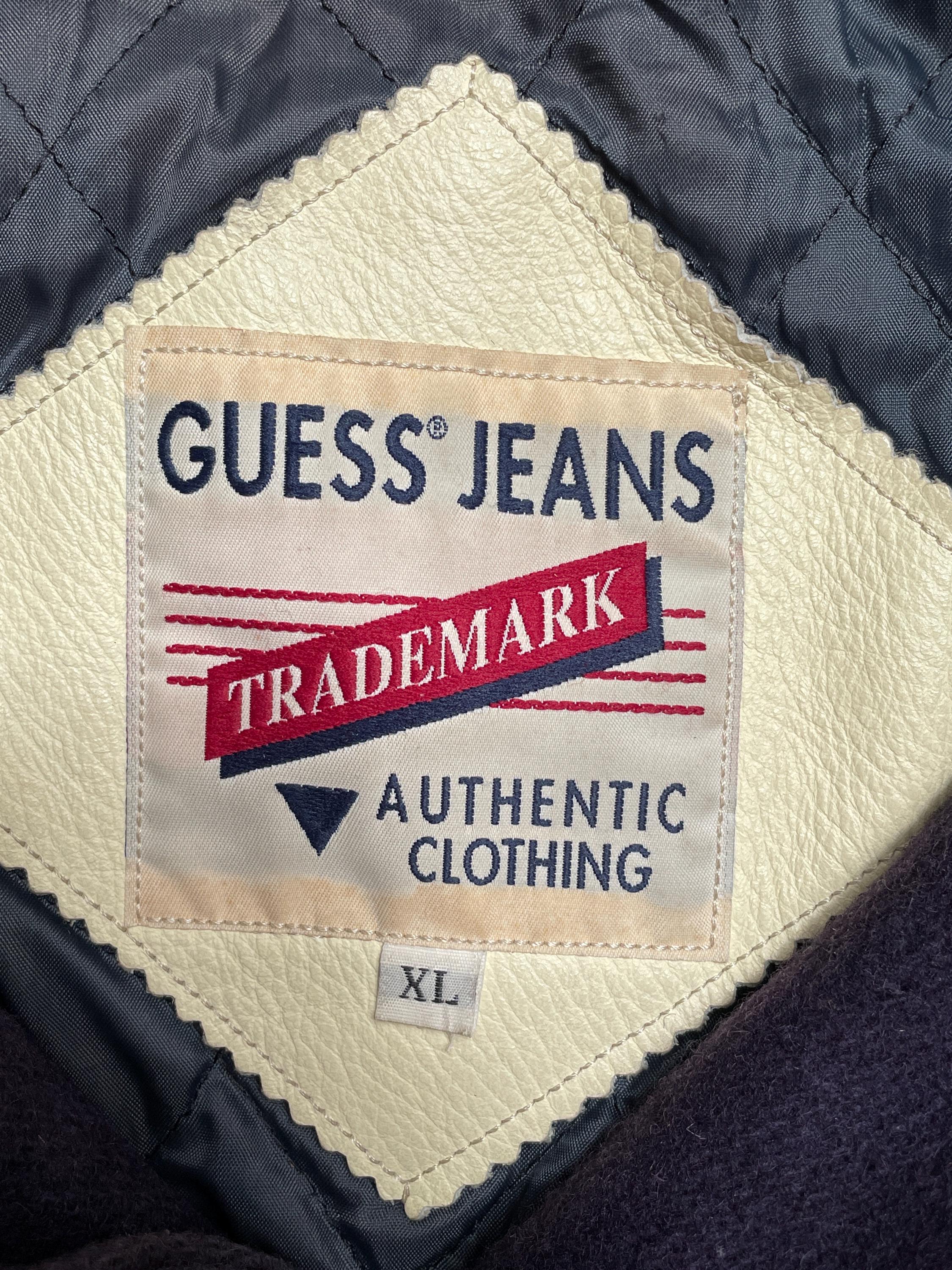 Rare Vintage Brand Guess Leather Varsity Jacket Made in Usa 1990s 