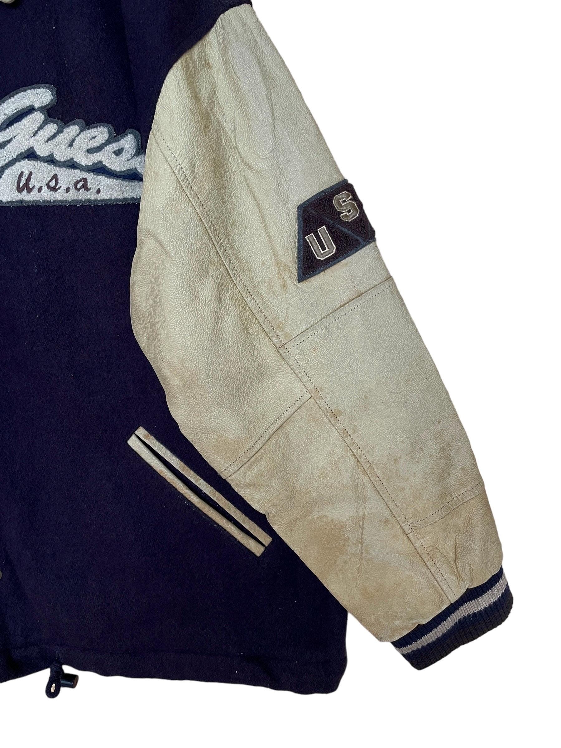 Rare Vintage Brand Guess Leather Varsity Jacket Made in Usa