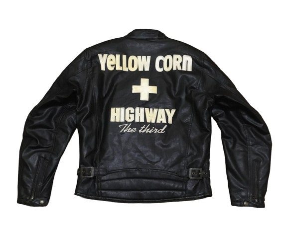 Rare Design Vintage Racing Yellow Corn Leather Jacket 2000s