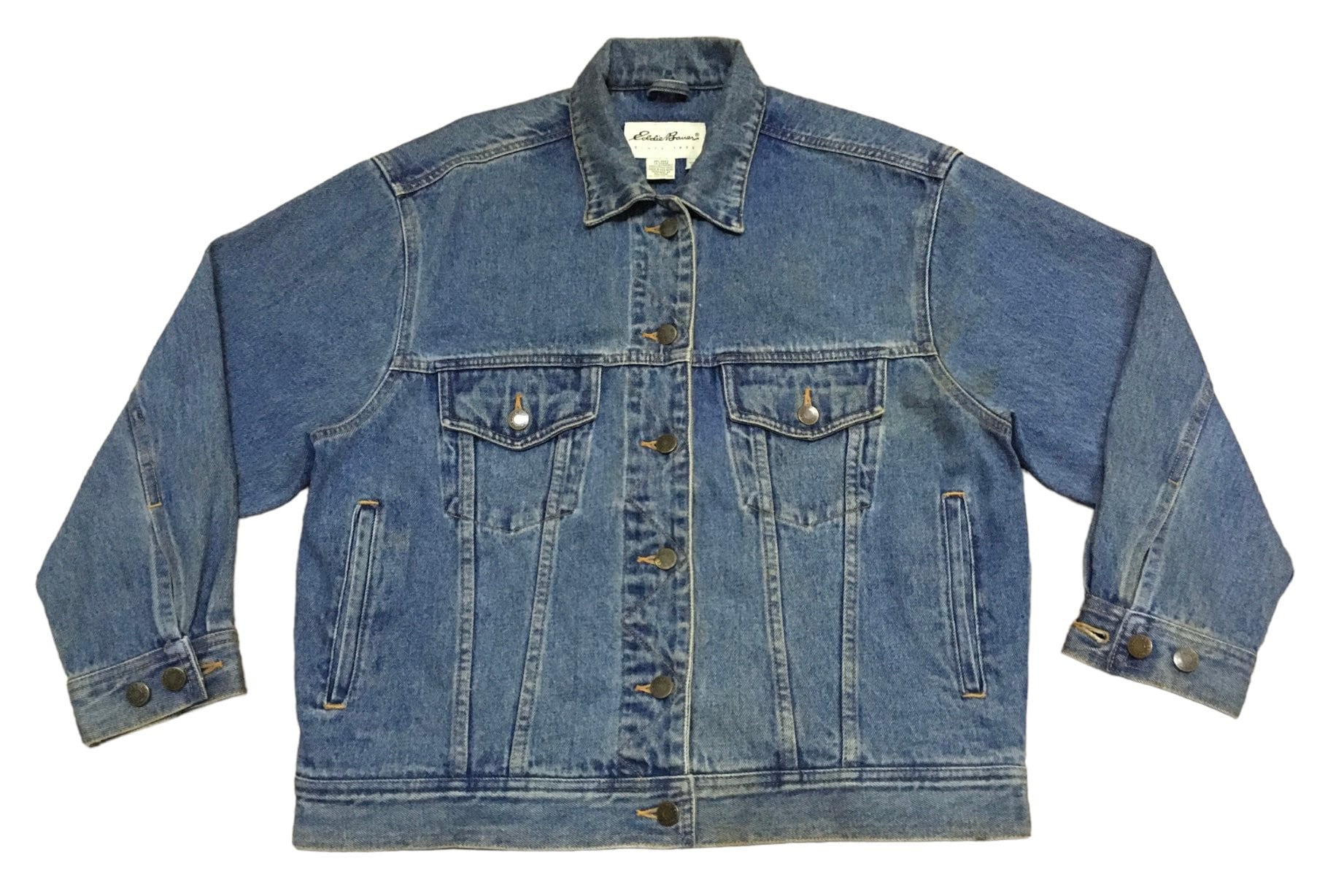 ジャケット・アウター 90s Eddie Bauer outdoor denim jacket Vintage Eddie Bauer Black Denim Jacket Wool Lined Outdoor