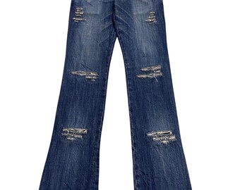 Jeans vintage Obelisk, modello svasato e strappato, dal design rarissimo, marca giapponese anni '90.