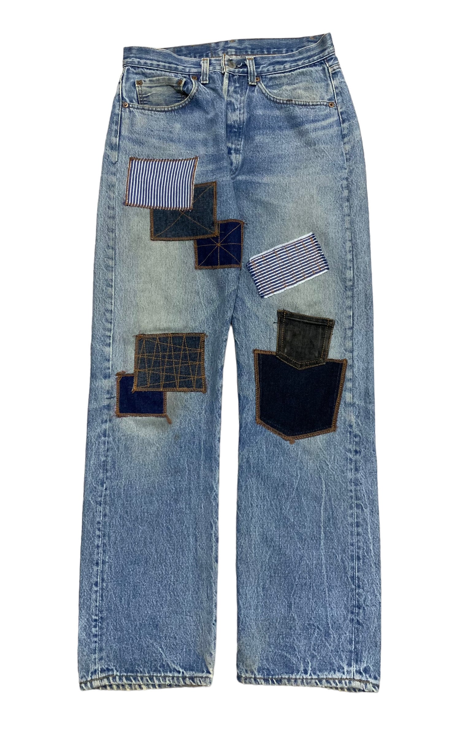 Pantalon Homme Vintage Années 80 - Patchwork Brodé Main - Taille L (32x32) - Occasion Parfait