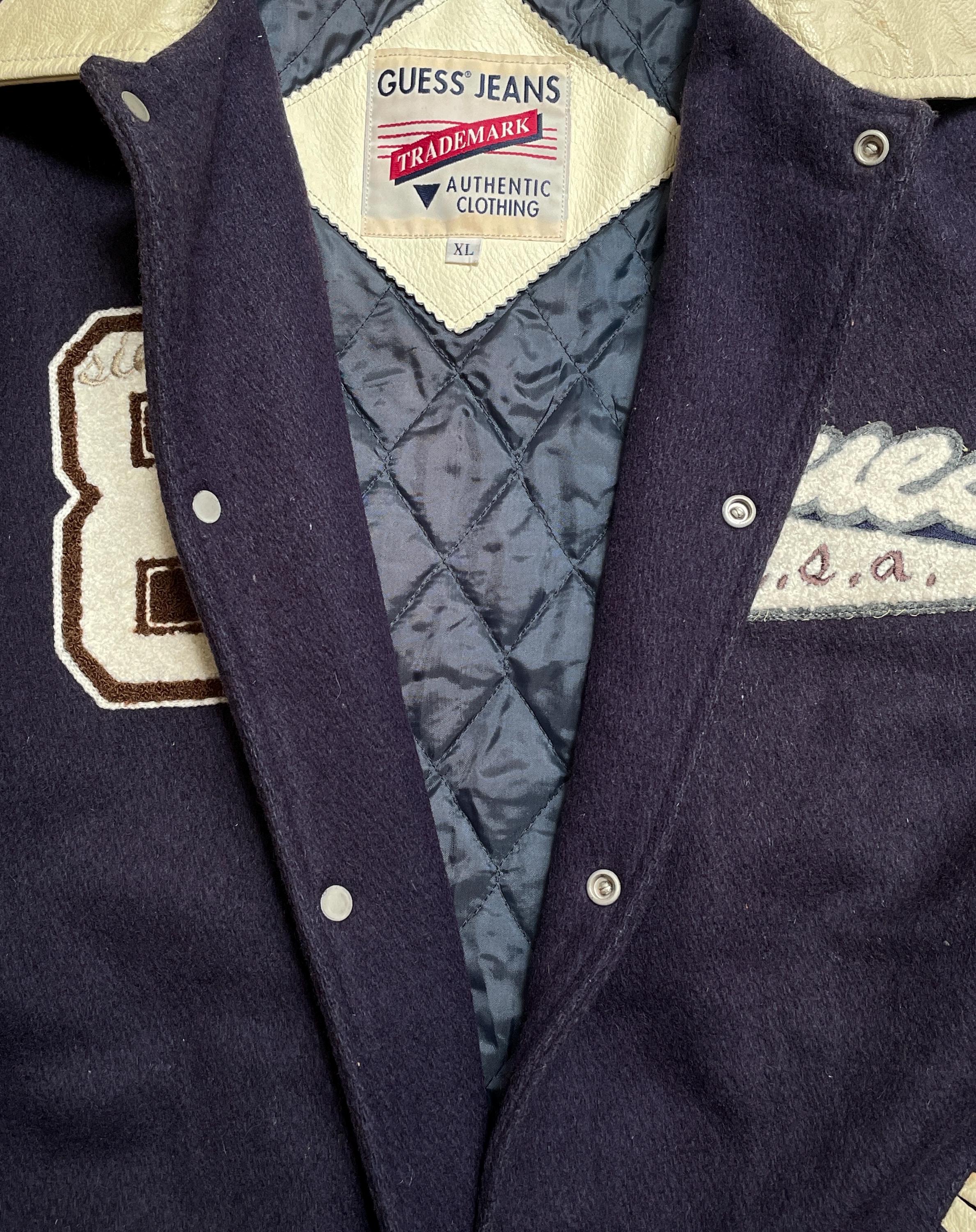 Rare Vintage Brand Guess Leather Varsity Jacket Made in Usa 1990s 