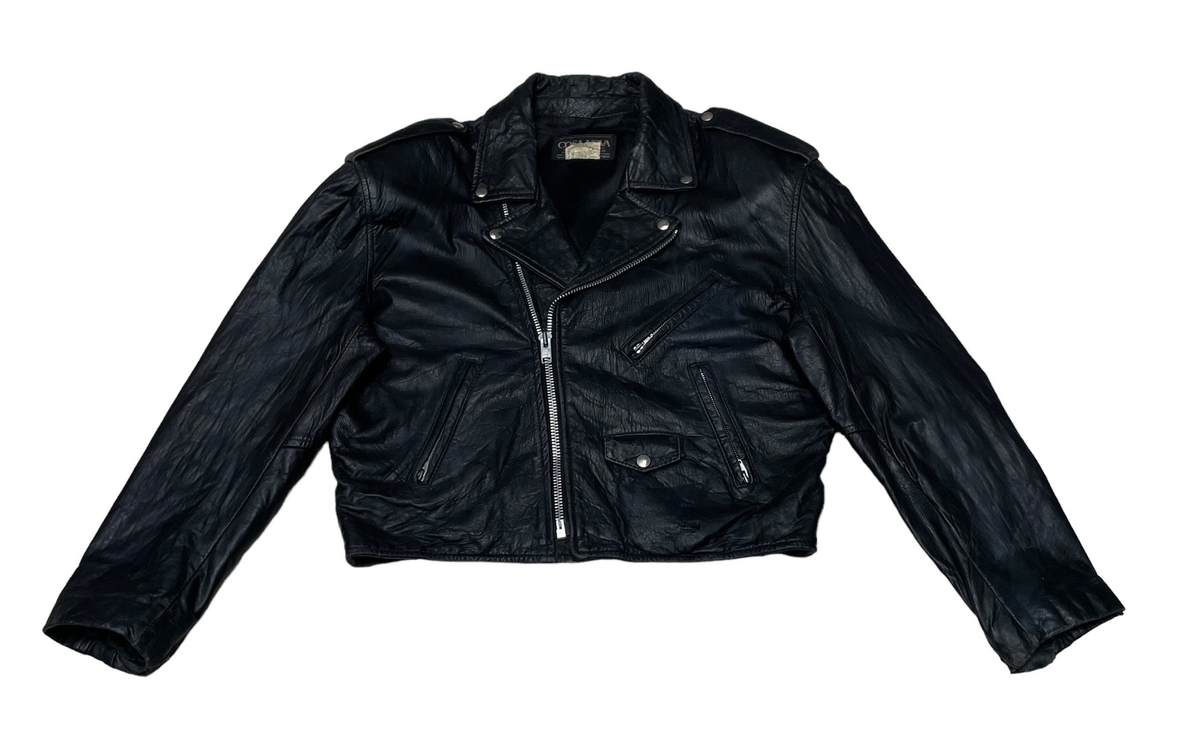 Vintage 90's Casual Leather Jacket Japan Black Double Collar