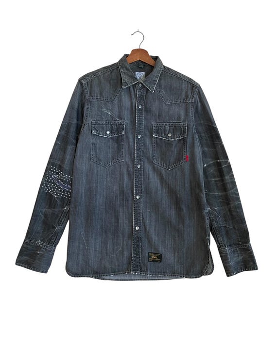 WTAPS, Rare Design Vintage Japanese Brand Wtaps Patchwork Denim Shirt 2000s