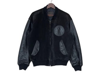 Vintage Van Jac Embroidered Logo Wool Leather Varsity Jacket