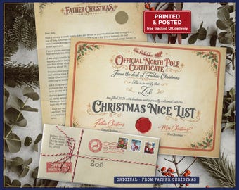 Father Christmas Letter and Nice List Certificate with Scratch Reveal, Personalised for Kids, Printed and Posted