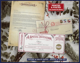 Lapland Reveal Invitation from Santa or Father Christmas, Personalised Scratch Ticket and Letter, Secret Destination