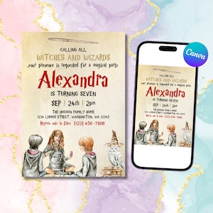 Digital Canva Fully Editable Hogwarts Birthday Invitation Letter and Mobile Version (Includes a Mystery Free Gift)