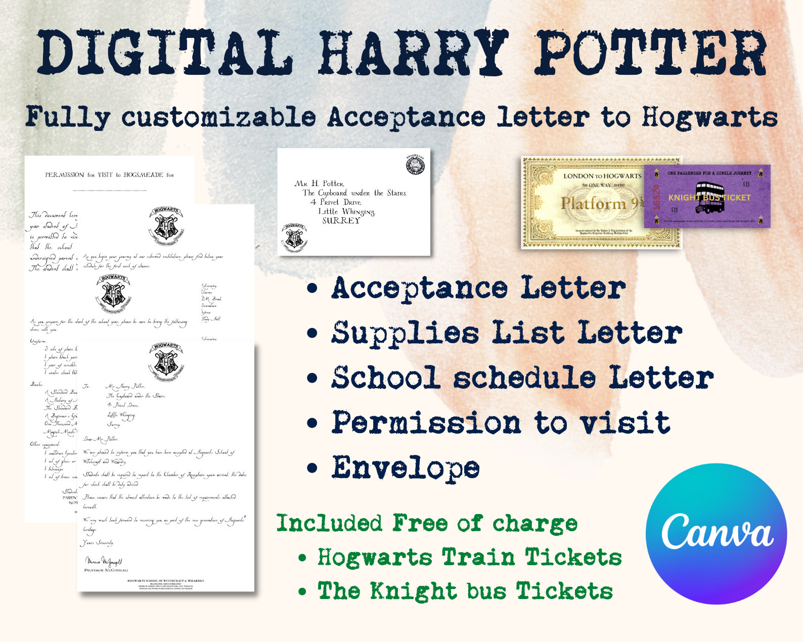 Digital Canva Fully Editable Hogwarts Acceptance Letter Etsy Australia