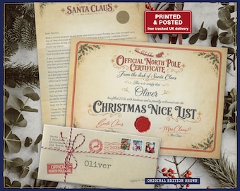 Personalised Letter from Santa or Father Christmas, Printed and Posted, Free Tracked UK Delivery, Nice List Certificate & Scratch Reveal