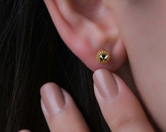 22k Solid Gold Ball Earrings, Gold Stud Earrings, Patterned Ball Earrings
