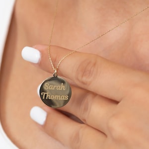 14k Solid Gold Custom Disc Necklace, Personalized Name Necklace, Real Gold Handwriting Necklace, Gold Date Necklace, Initial Disc Necklace