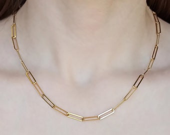 Halsband med gem i 14 karat massivt guld: Smycken med rektangulära länkar i lager