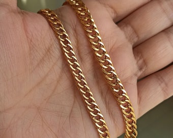 22k Solid Gold Chain Bracelet, Cuban Link Bracelet, Thick Mens Curb Chain Bracelet, Mom Gift, Gifts for Women, 5.5mm and 7 mm Bracelet