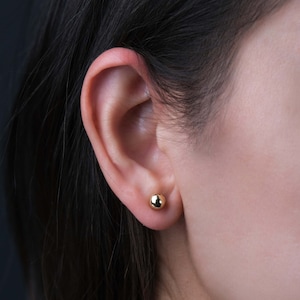 14k Solid Gold Ball Earrings, Gold Ball Stud Earrings, Shiny Simple Ball Earrings