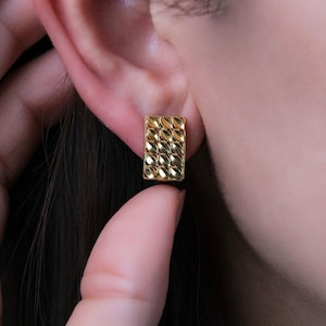 Rectangle Earrings in 22k Solid Gold, Real Gold Geometric Earrings, 22k Solid Gold Earrings, Mother of the Bride Gift