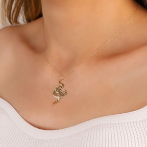 Snake Pendant Necklace in 14k Solid Gold, 14k Gold Serpent Necklace, Minimalist Necklace, Dainty Gold Necklace