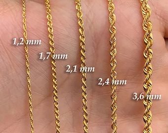 Cadena de cuerda en oro macizo de 14 k, cadena de oro torcido, collar de cadena fina, cadena de oro real para colgante, regalo de segundo aniversario para hombres y mujeres