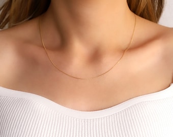 14k Solid Gold dünne Box Kette, Echtgold Kette Halskette, Solid Gold Kette Choker, Zierliche Schmuck Geschenk