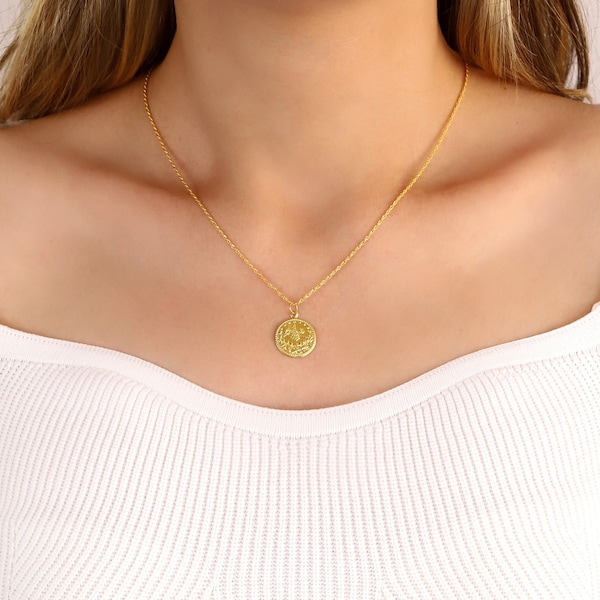 Ottoman Tughra Necklace in 14k Solid Gold, Real Gold Turkish Necklace, Ottoman Necklace, Gold Coin Necklace, Turkish Jewelry