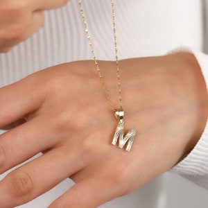 Collar inicial en oro macizo de 14 k, collar de letra de oro, colgante inicial de monograma, collar personalizado para mujer, regalos personalizados