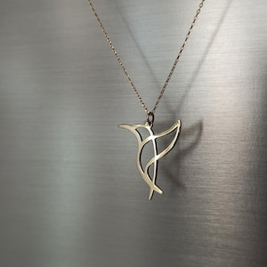 14k Solid Gold Hummingbird Necklace, Delicate Bird Necklace, Pigeon Pendant, Unique Jewelry Gift, Minimalist Necklace, New Job Gift for Her