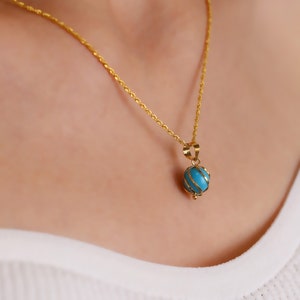Real Turquoise Necklace in 14k Solid Gold, Turquoise Stone Necklace for Women, Filigree Pendant