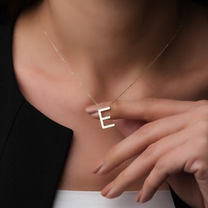 Collar con letra personalizada de oro macizo de 14 k, collar con inicial de oro auténtico personalizado, joyería personalizada, collar con monograma