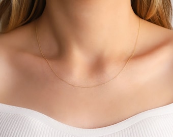 14k Solid Gold Thin Cable Chain, 1 mm Cable Chain Necklace, Real Gold Chain Choker, Simple Gold Chain, Layering Thin Chain, Baby Shower Gift