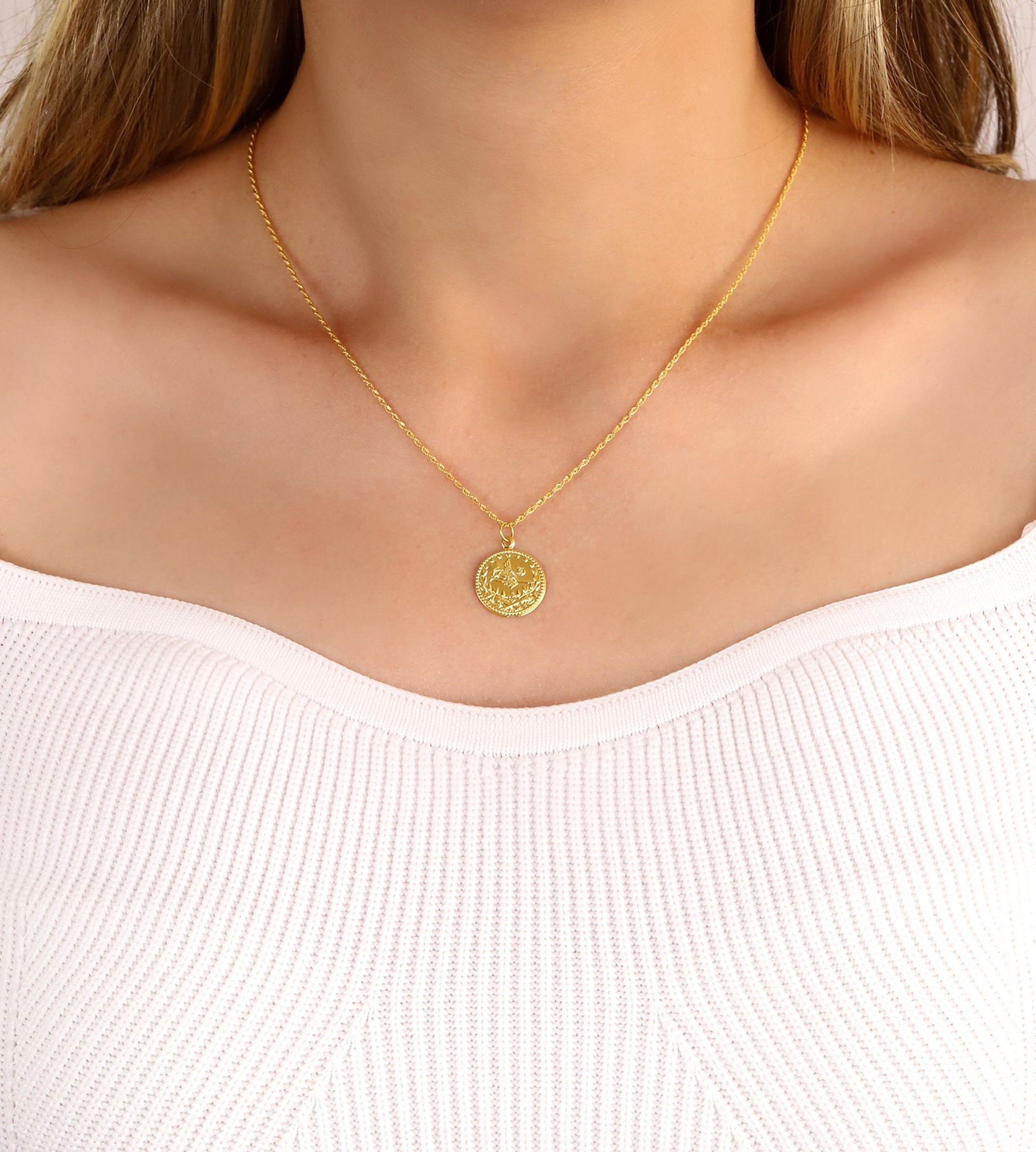 ❤︎ページ 14K純金製オスマン帝国トゥグラネックレス、本物の金製トルコ