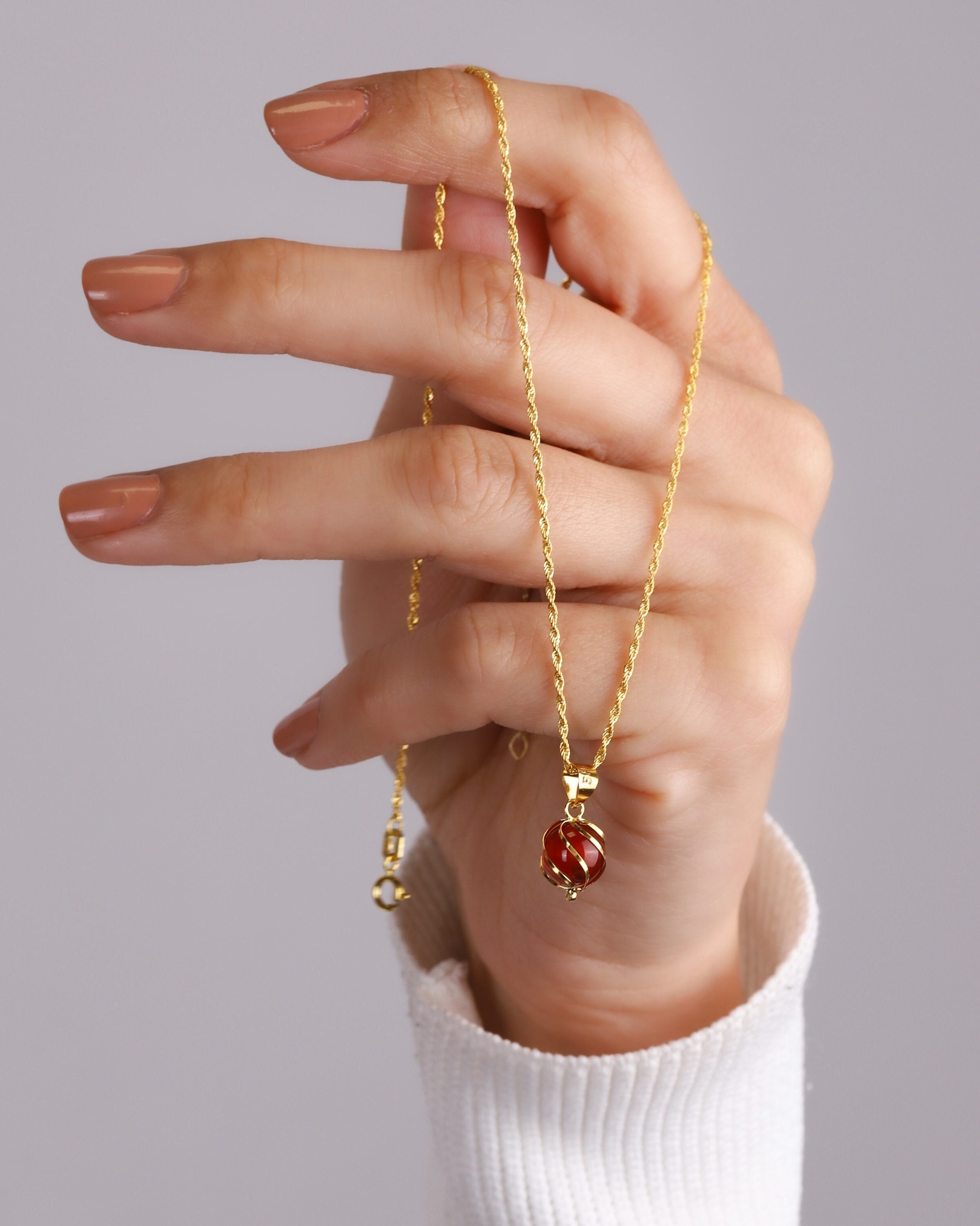 14k Solid Gold Carnelian Necklace