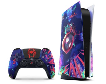 Spiderverse SpiderMan PS5 Skin, Spider-Man Miles Morales PS5 Slim PlayStation 5 Vinyl Wrap Custom PS5 Controller Cover Easy Install 3M Vinyl