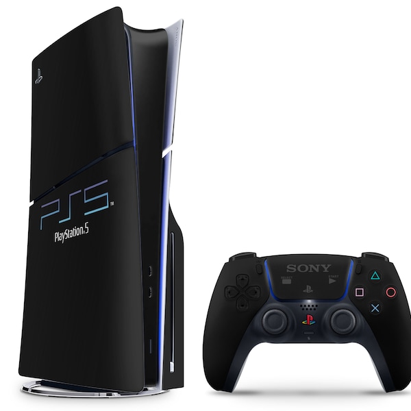 Retro PlayStation 2 Logo PS5 Slim Skin, Reimainged Classic Black PS5 Console Controller Wrap, PS5 Pro Sleek Black Cover, 3M Vinyl