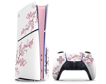 Cherry Blossom White Pink PS5 Slim Skin, Floral Pink PS5 Console & Controller Wrap, Sticker Face Plate PlayStation 5 Custom 3M Vinyl Cover