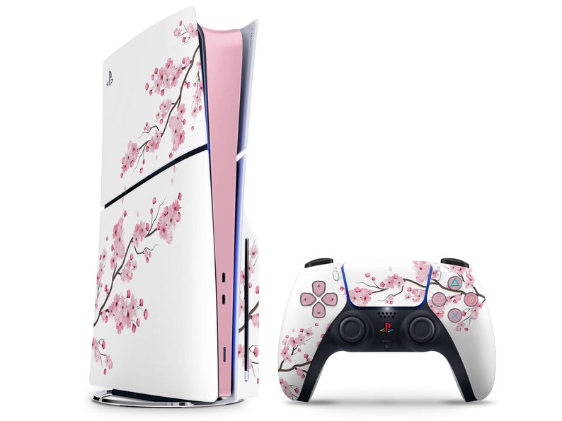 Buy Cherry Blossom White Pink PS5 Slim Skin, Floral Pink PS5 Console