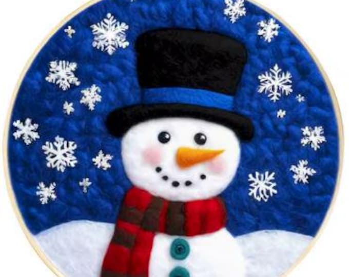 Needle Wool Felting Kit for Beginners | Snowman With Snow (20 cm with Frame)