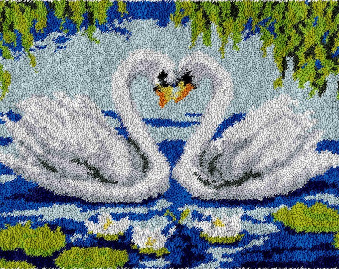 Rug Making Latch Hooking Pattern Only | Swans Heart (52 x 38 cm)