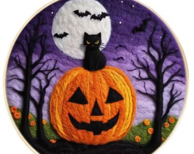 Needle Wool Felting Kit for Beginner | Halloween Pumpkin (20cm with Frame)