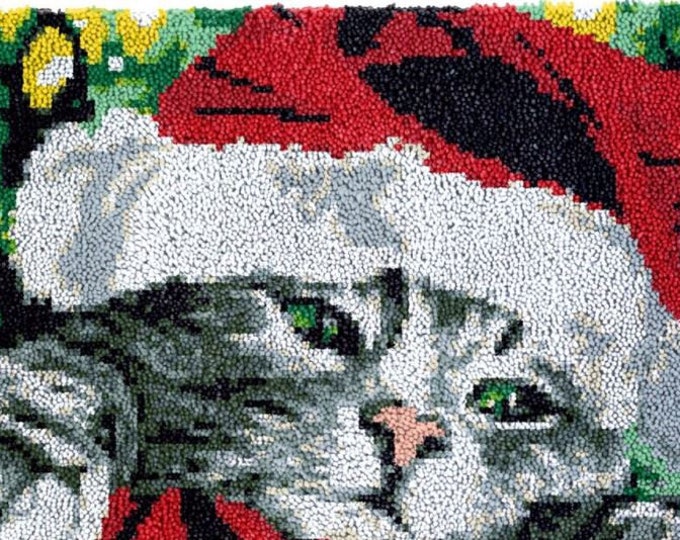 Rug Making Latch Hooking Kit | Cat in Christmas hat