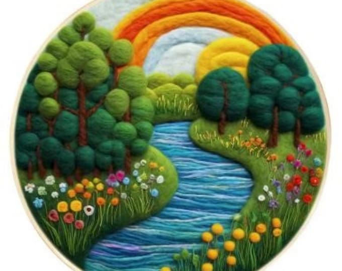 Needle Wool Felting Kit for Beginners | River Rainbow (20 cm with Frame)