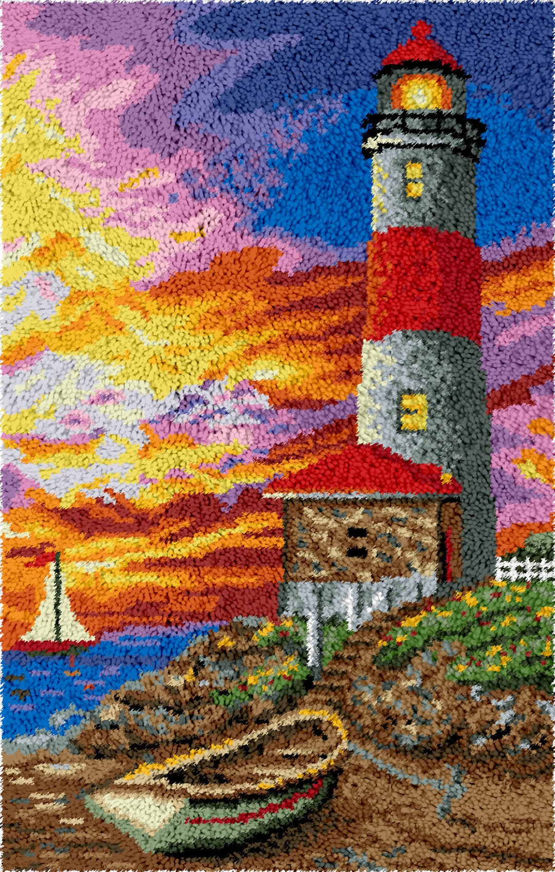 Rug Making Latch Hooking Kit Sunset Lighthouse Etsy