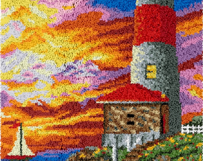 Rug Making Latch Hooking Kit | Sunset Lighthouse