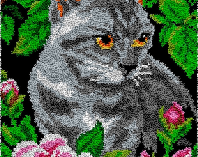 Rug Making Latch Hooking Kit | Kitten in Flowers