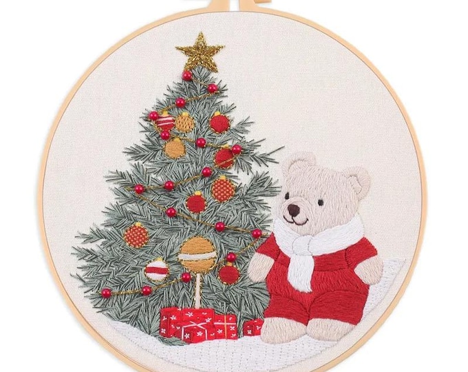 Cross Stitch Needlework Embroidery Kits | Christmas Bear (20 cm)