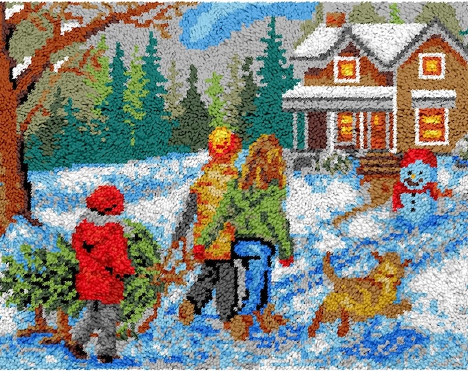 Rug Making Latch Hooking Kit | Bringing Home Christmas Tree (52 x 38 cm)