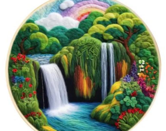 Needle Wool Felting Kit for Beginners | Double Waterfalls (20 cm with Frame)