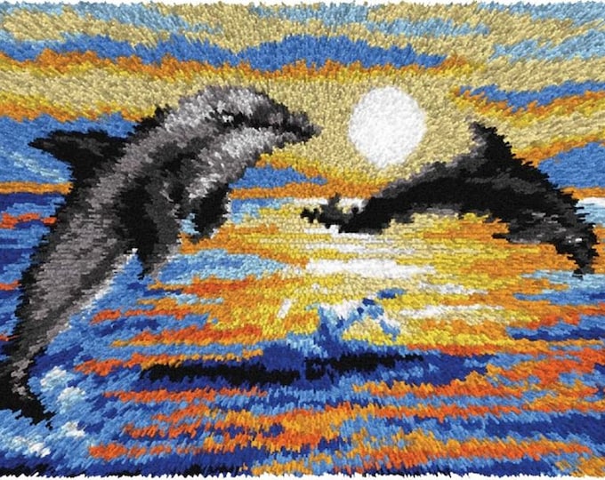 Rug Making Latch Hooking Kit | Dolphins at Sunrise
